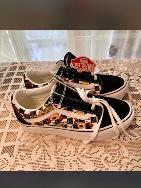 Vans Black Sneakers with Multicolor Floral Sides- New- worn twice. Super stylish